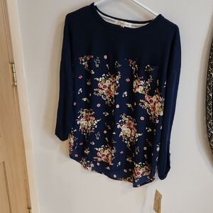 Rewind Dark Blue Floral Long Sleeve Tee